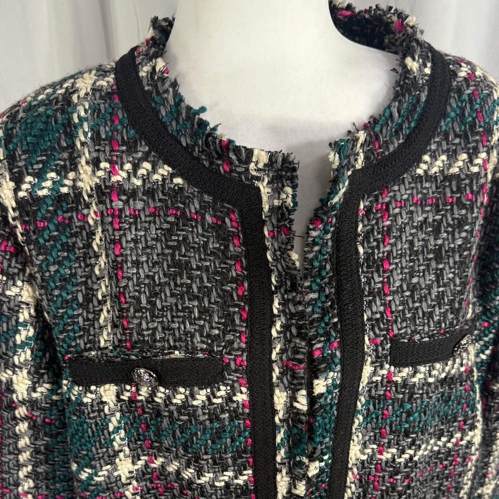 ANTHROPOLOGIE PLAID TWEED BLAZER JACKET L - Picture 4 of 11
